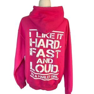 Gildan Hot Pink Harley Girl Hooded Sweatshirt Size M